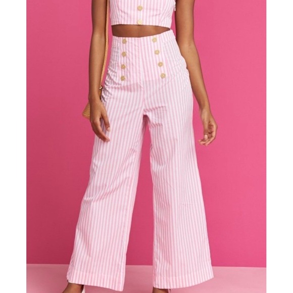 Show Me Your Mumu X Barbie Stacie Sailor Pants Pink White Striped Wide Leg Sz XS - Picture 1 of 10